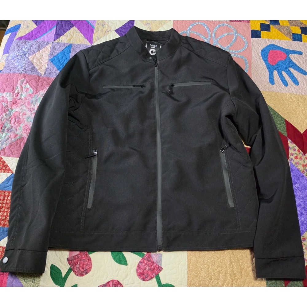 Fried Denim Men's Black Full Zip Lined Moto Jacket w/ Zipped Pockets, Size XL